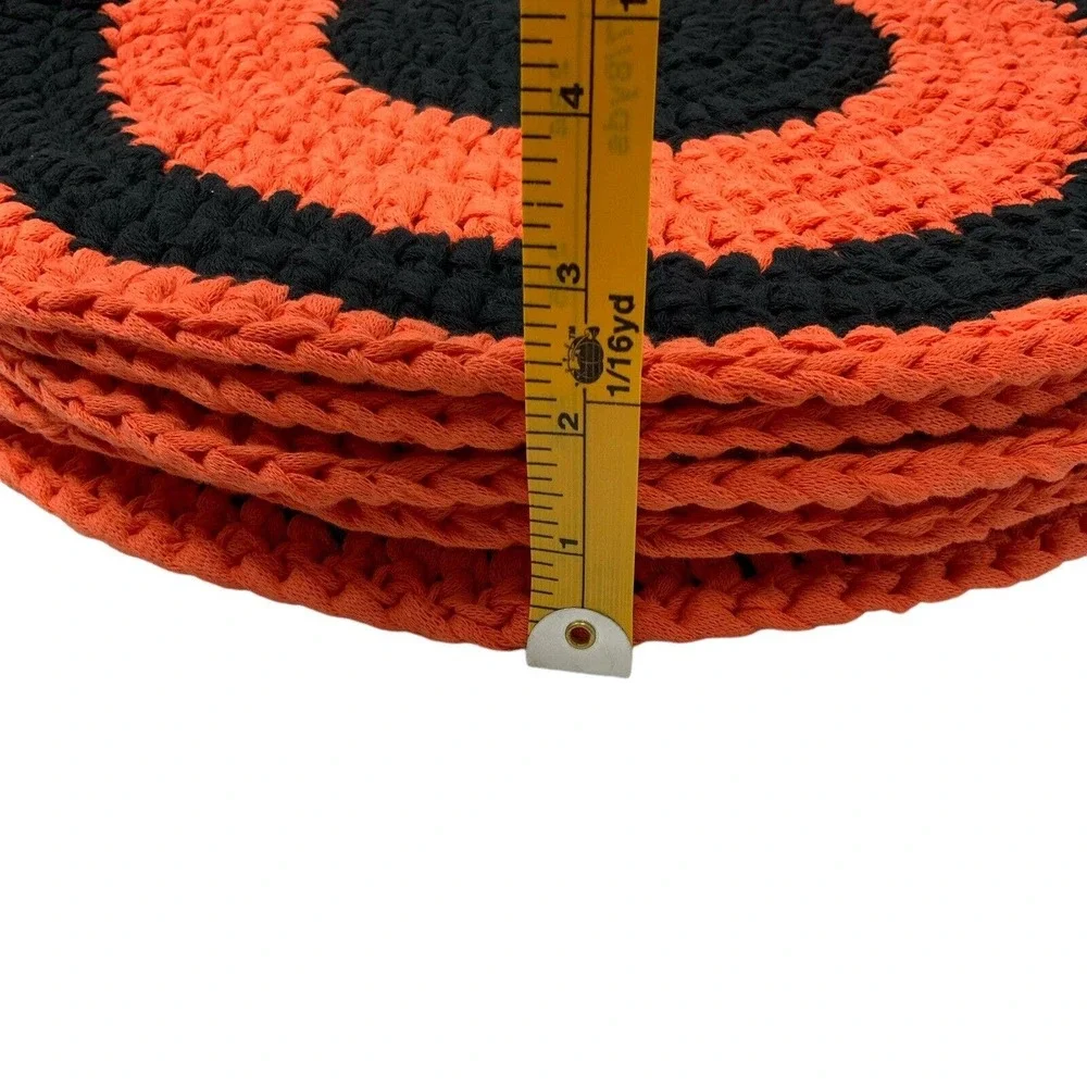 Handmade Round‎ Crochet Placemats Set of 6 Orange & Black 15.5”